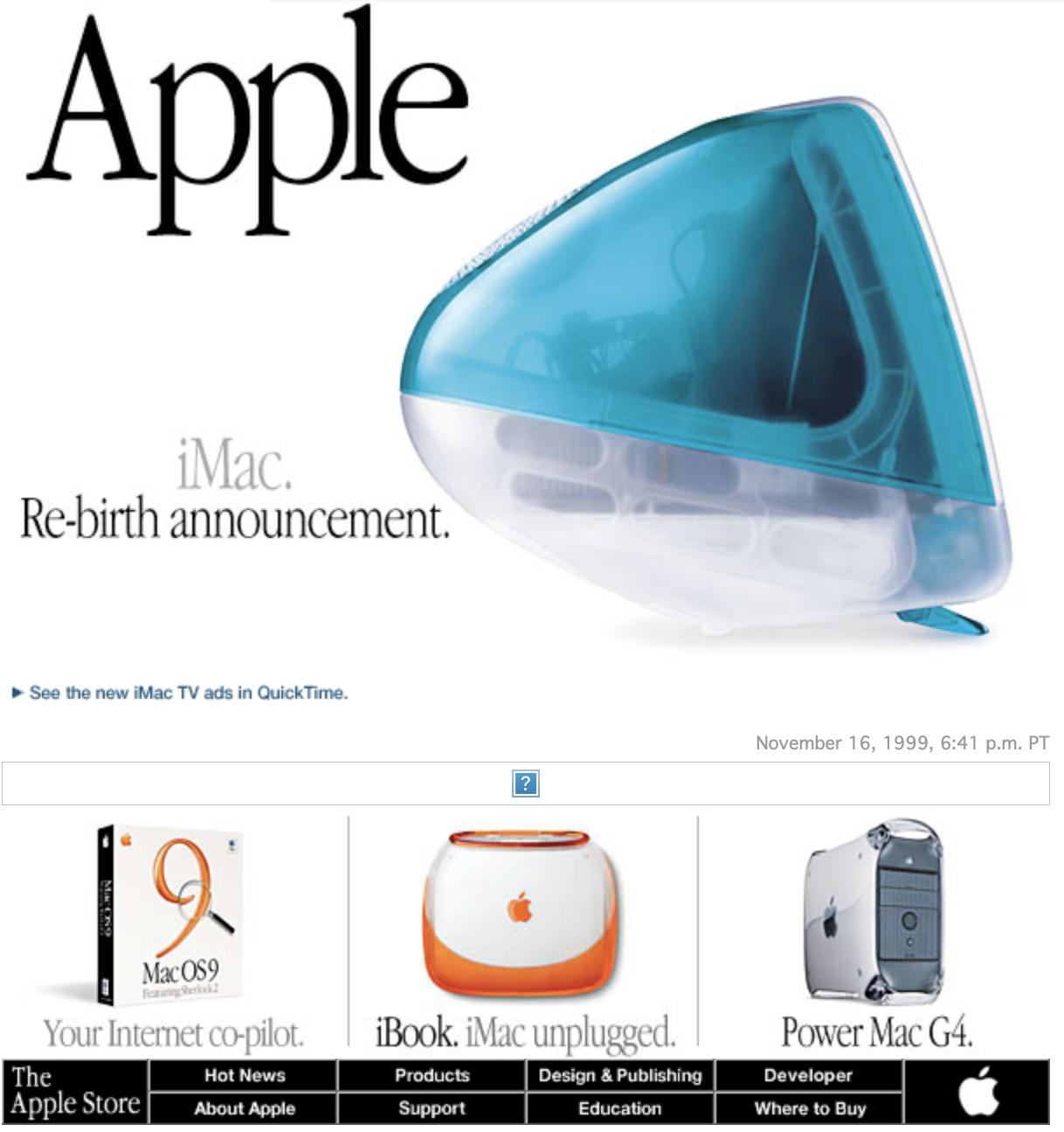 Image from Apple Web site in 1999 showing graphic elements as text